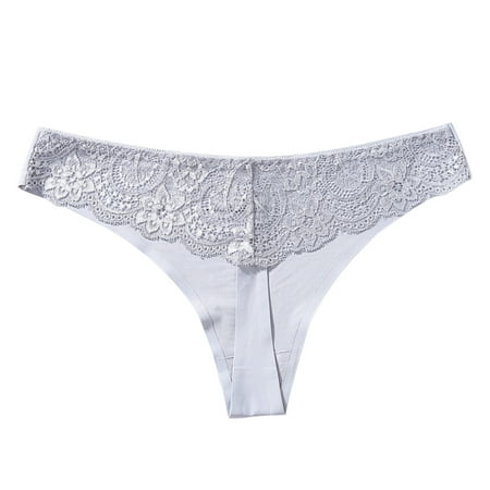 

Yubnlvae panties for women New Hot Panties For Women Lace Through Hollow Out Cotton Low Waist Lace Thong Grey