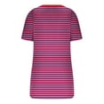 thumbnail image 4 of Lovskoo 2024 Striped Shirt Women Summer Tops Casual Scoop Neck Short Sleeve Color Block Trendy Pullover Button Up T Shirts Blouse Hot Pink L, 4 of 5