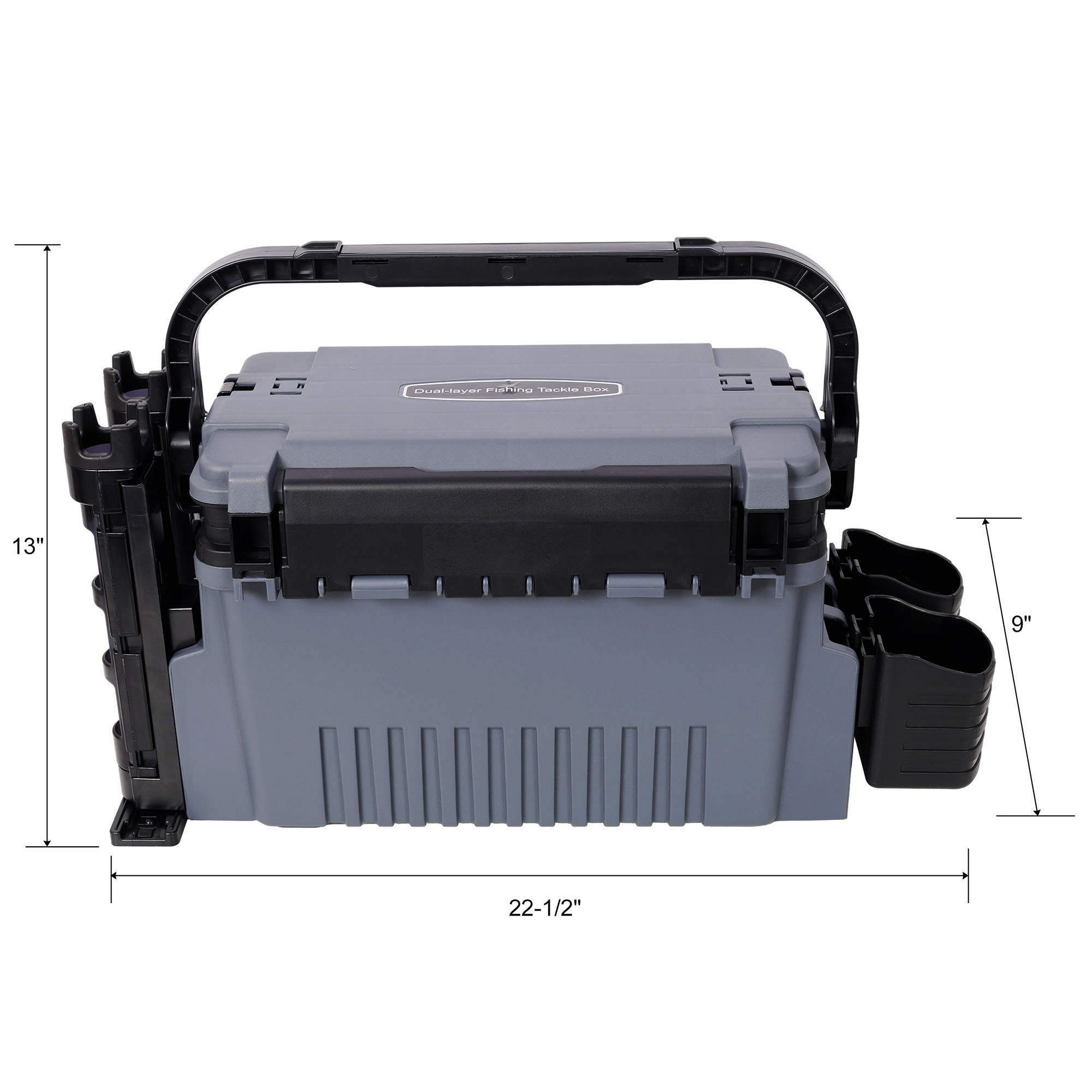 Dual-layer Fishing Tackle Box,Tackle Box Organizer Fishing Box Large,With 2pcs Rod Holder,2pcs Cup Holder,1pc Carring Strap, Gray