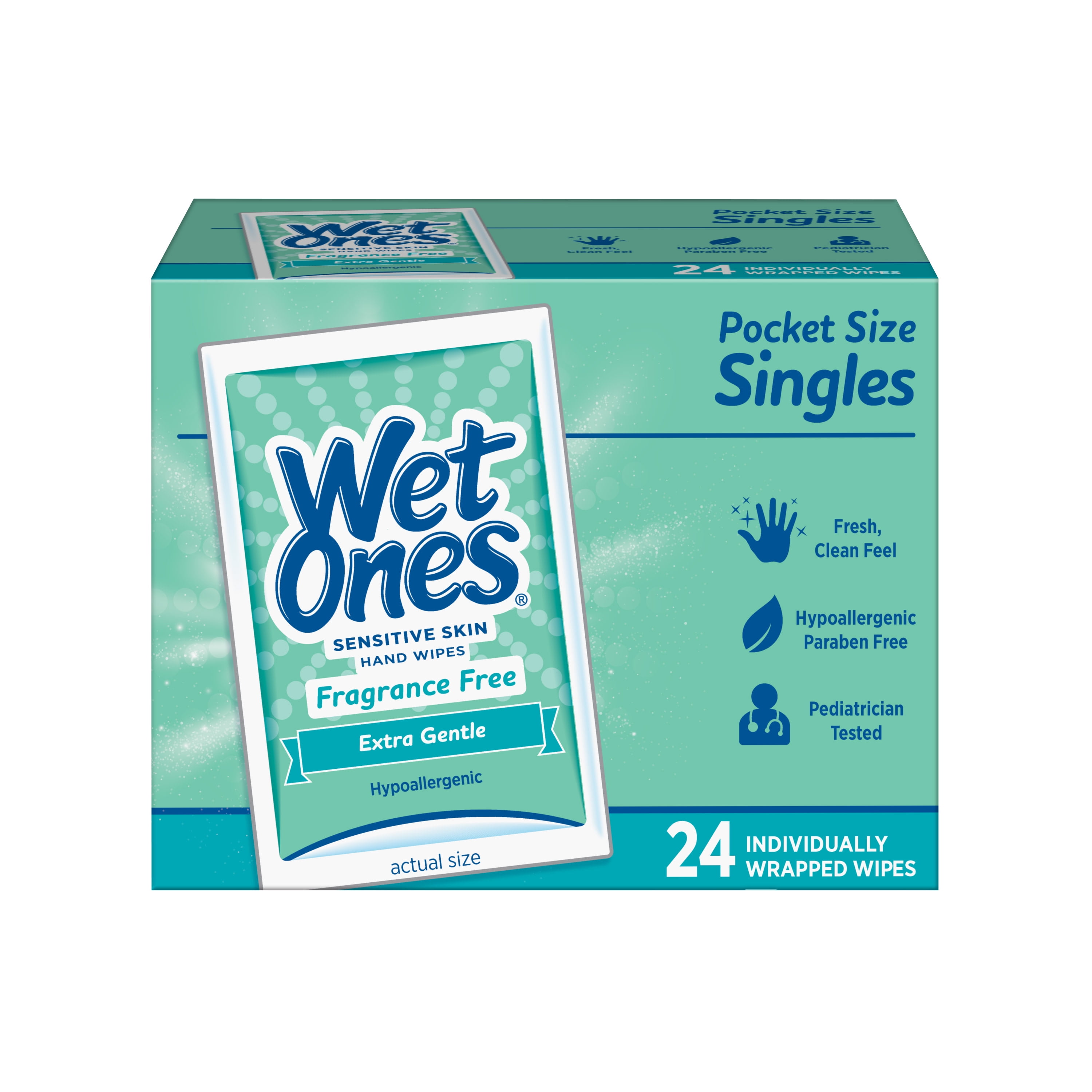 Wet Ones Sensitive Skin Hand Wipes Singles, Fragrance Free, 24 Ct