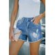 thumbnail image 2 of ABPHQTO Shorts vaqueros azul oscuro con bajo deshilachado de mujer, 2 of 5
