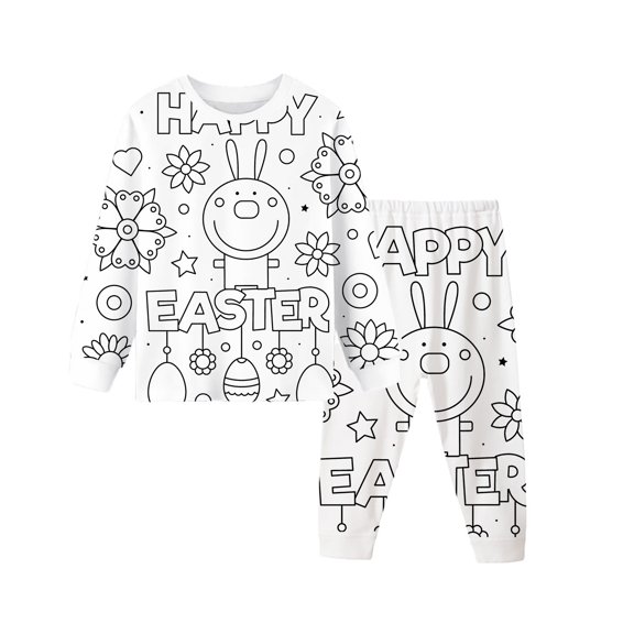 shqvo Kids Outfits with Easter Painted Boys Girls Cute Cartoon Coloring Long Sleeve Shirt Clothes Outfits, Funny Easter Clothes Sets for Toddler Little Boys Girls