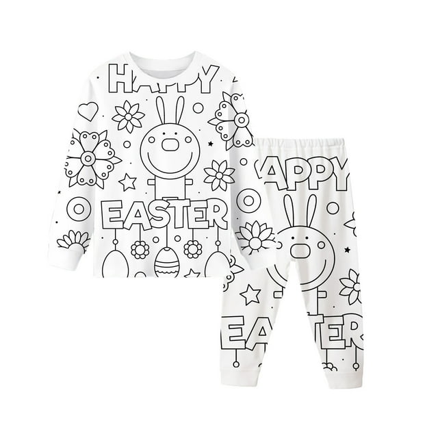 PMVFHDE DIY Hand Painted Kids Pajama Set Interactive Coloring For Childrens White,2-3 Years