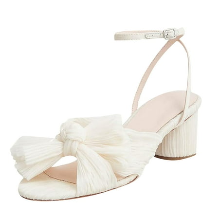 

Women s Fashion Sandals Thick Heel Bow Silk Sandals Retro Buckle Shoes
