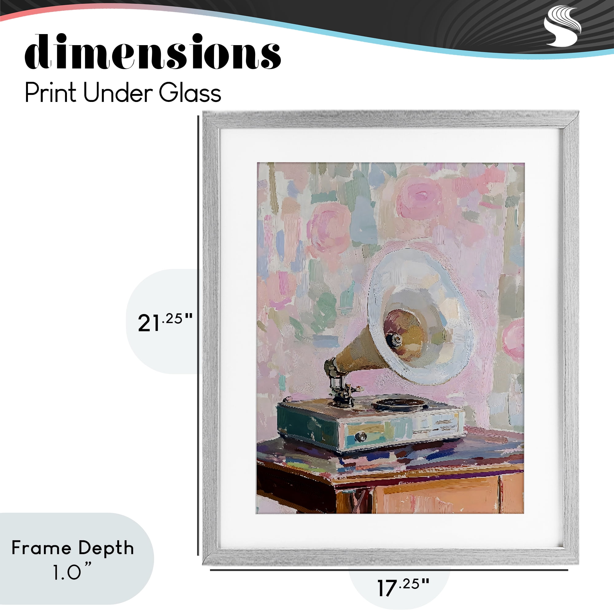 Stupell Industries Vintage Gramophone in Soft Pastels Gray Framed Print Under Glass, design by The Prints Vibe