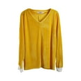 thumbnail image 4 of Spring Tops for Women Homenesgenics Clothes under $5.00 Fashion Versatile Temperament Women Solid Golden Velvet Long Sleeved V-Neck Top/Yellow L, 4 of 7