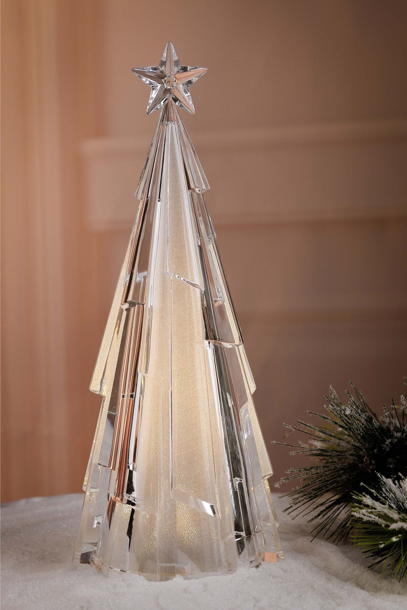 Set of 2 Clear Modern Christmas Tree with Gold Glitter Tabletop Decors