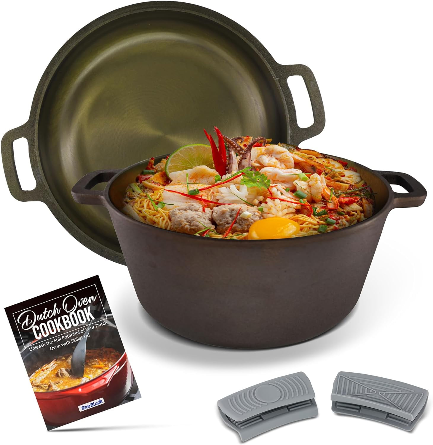 Lodge Large Pre-Seasoned 5 Quart Cast Iron Dutch Oven, Camp