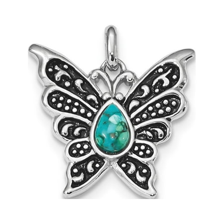 Reconstituted Turquoise Pendant - Leslies Fine Jewelry Designer 925 Sterling Silver Rhodium/Oxidized Reconstituted Turquoise Butterfly (20.5x25.5mm) Pendant Gift