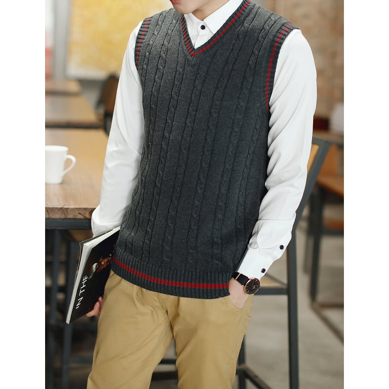 Toptie Men's V-Neck Cotton Twist Knit Sweater Vest Green and Red Trim -  Walmart.com