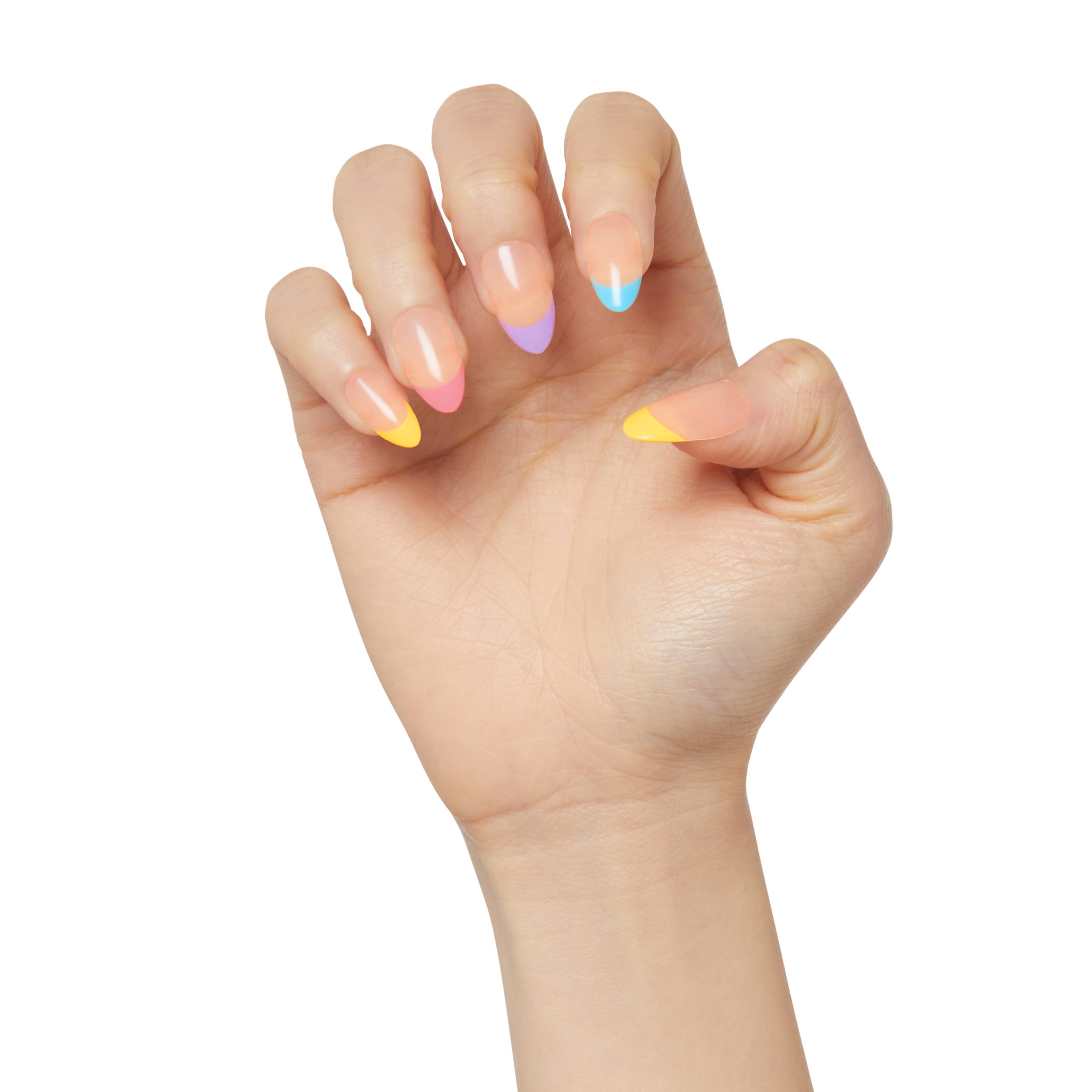 KISS imPRESS Medium Almond Gel Press-On Nails, Glossy Multicolored French, 30 Pieces