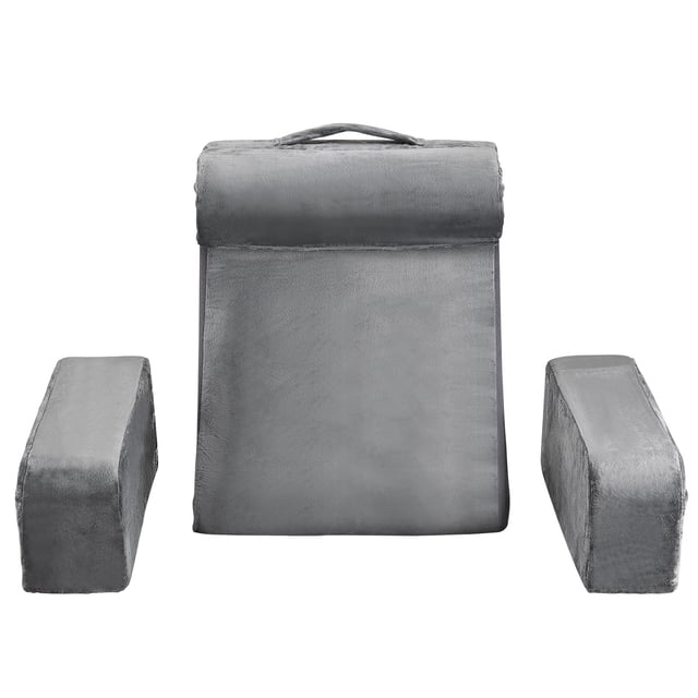 Coussin de lecture KFFKFF, coussin de soutien du dos avec accoudoirs et 3 poches, grand coussin de lit avec appui-tête amovible et éponge 25D, poignée pour un transport facile