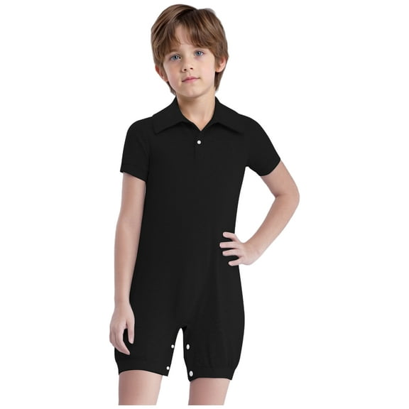 inlzdz Special Needs Adaptive Clothing for Boys Girls Autism Sensory Jumpsuit Short Sleeve Anti-strip Romper Black 14