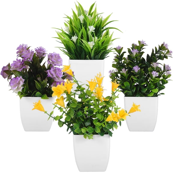 SEWOART 4Pcs Fake Potted Plants Assorted Color Realistic Faux Plants for Indoor Home and Office Decor