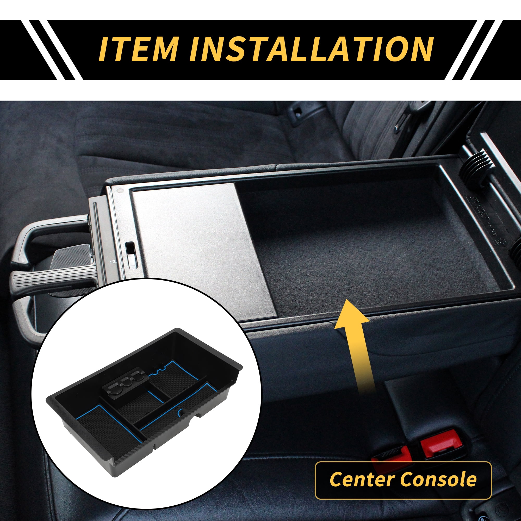 Unique Bargains Full Center Console Organizer Tray for Chevy Silverado 1500 for GMC Sierra 1500 2014-2018 Armrest Storage Box Insert Tray Full Console w/Bucket Seats ONLY Plastic Black Blue