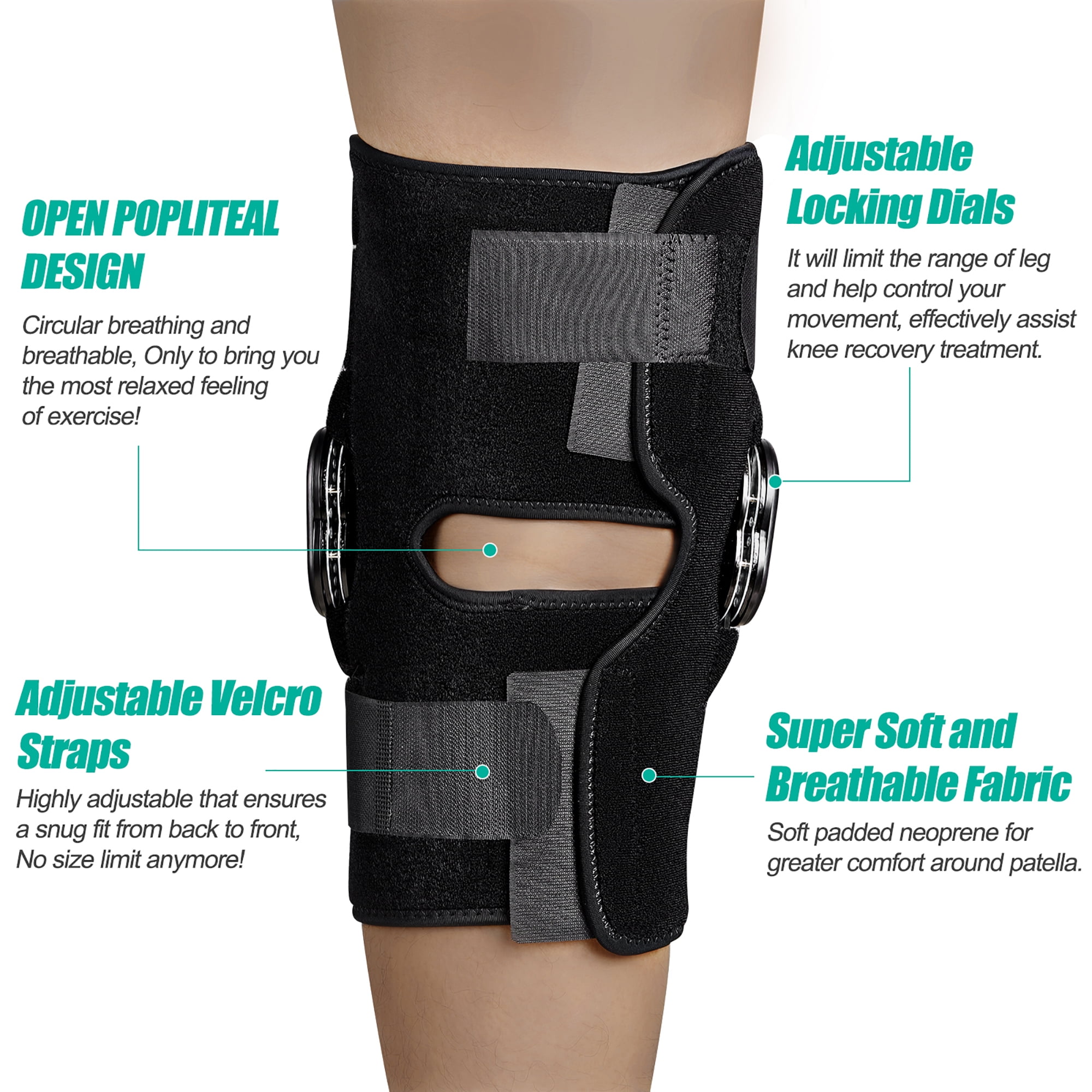 NEENCA Hinged Knee Brace for Men Women, Knee Braces for Knee Pain,Adjustable Knee Immobilizer with Side Stabilizers of Locking Dials