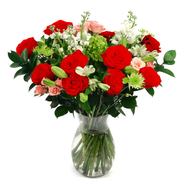 Premium White Rose & Lily Mixed Flower Arrangement - Fresh Flowers ...