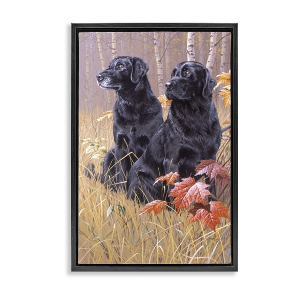 Stupell Industries Autumnal Black Dogs Animals Painting Black Floater Framed Canvas Art Print Wall Art, 17 x 25