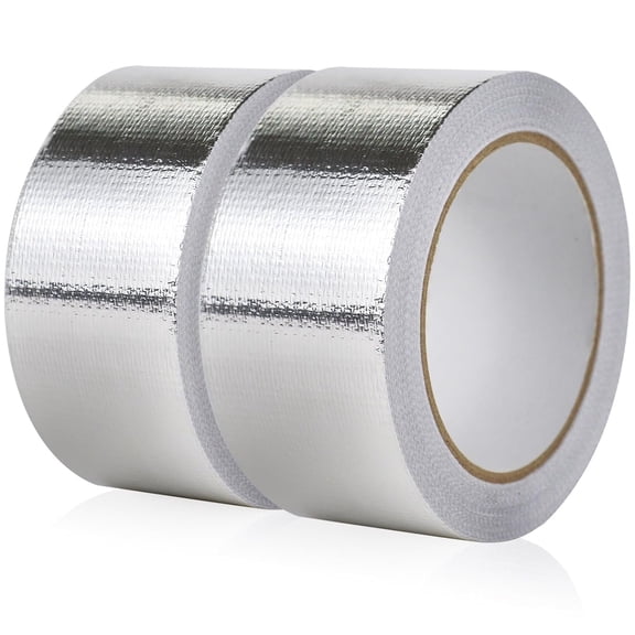 2 Pack 2 inch Glass Fibre Aluminium Foil Adhesive Tape High Temp Resistant Adhesive Tape Waterproof Duct Insulation Tape for Metal Repair Pipe Sealing & Craft Use,65 ft/Roll,Topboutique