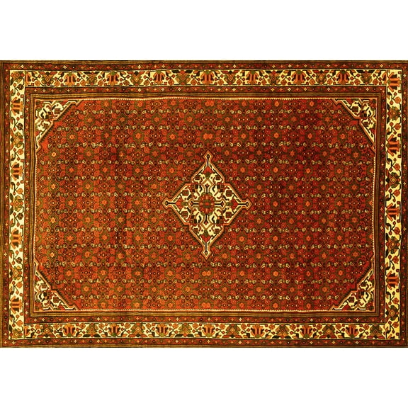 Ahgly Company Machine Washable Indoor Rectangle Persian Yellow Traditional Area Rugs, 5' x 7'