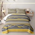 thumbnail image 2 of jejeloiu Bright Striped Quilt King,Sunny Print King Coverlet Set For Boys,Yellow Gray,3pcs, 2 of 7