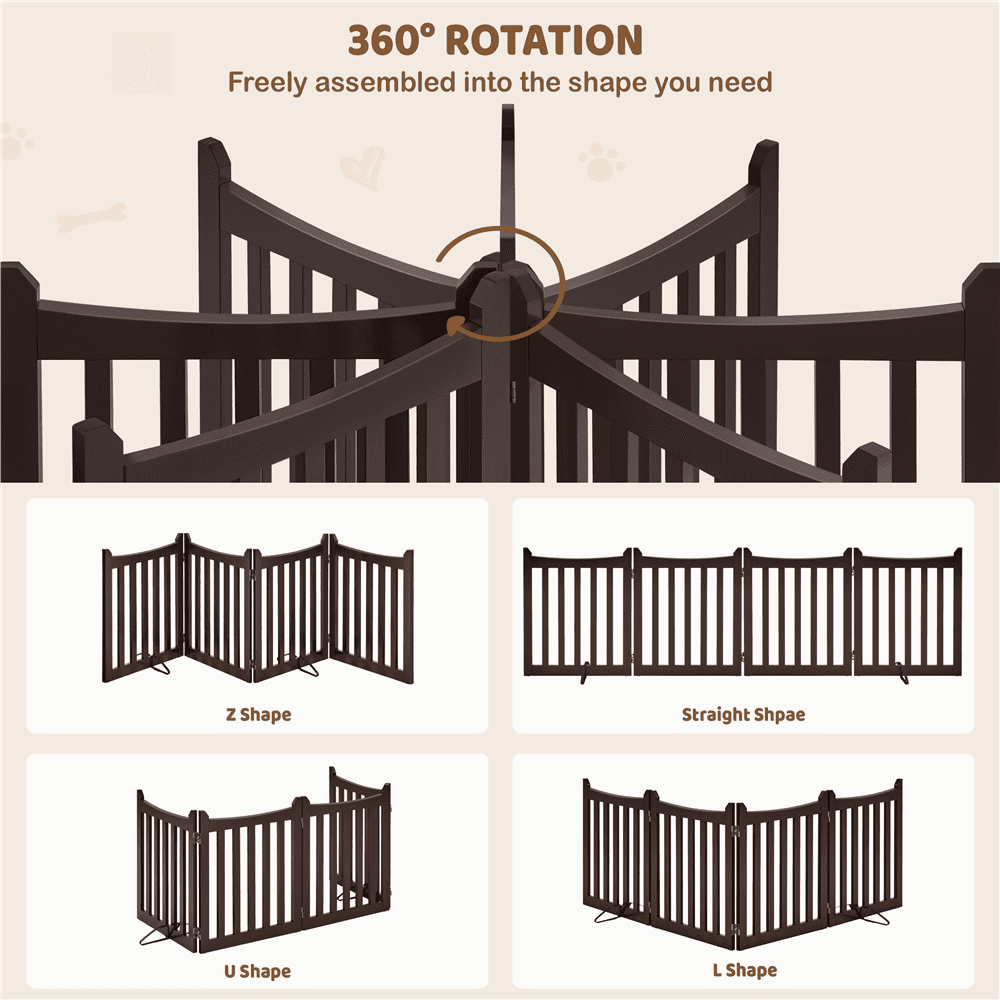 Alden Design 24" Tall Freestanding Foldable Pet Gate with 4 Wooden Panels, Espresso