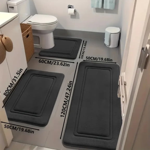 NTYNTY Super Absorbent Non-slip Bathroom Mat Set of 3,Super Soft and Comfortable Advanced Bath Blanket,Home Decoration Mat,Black.