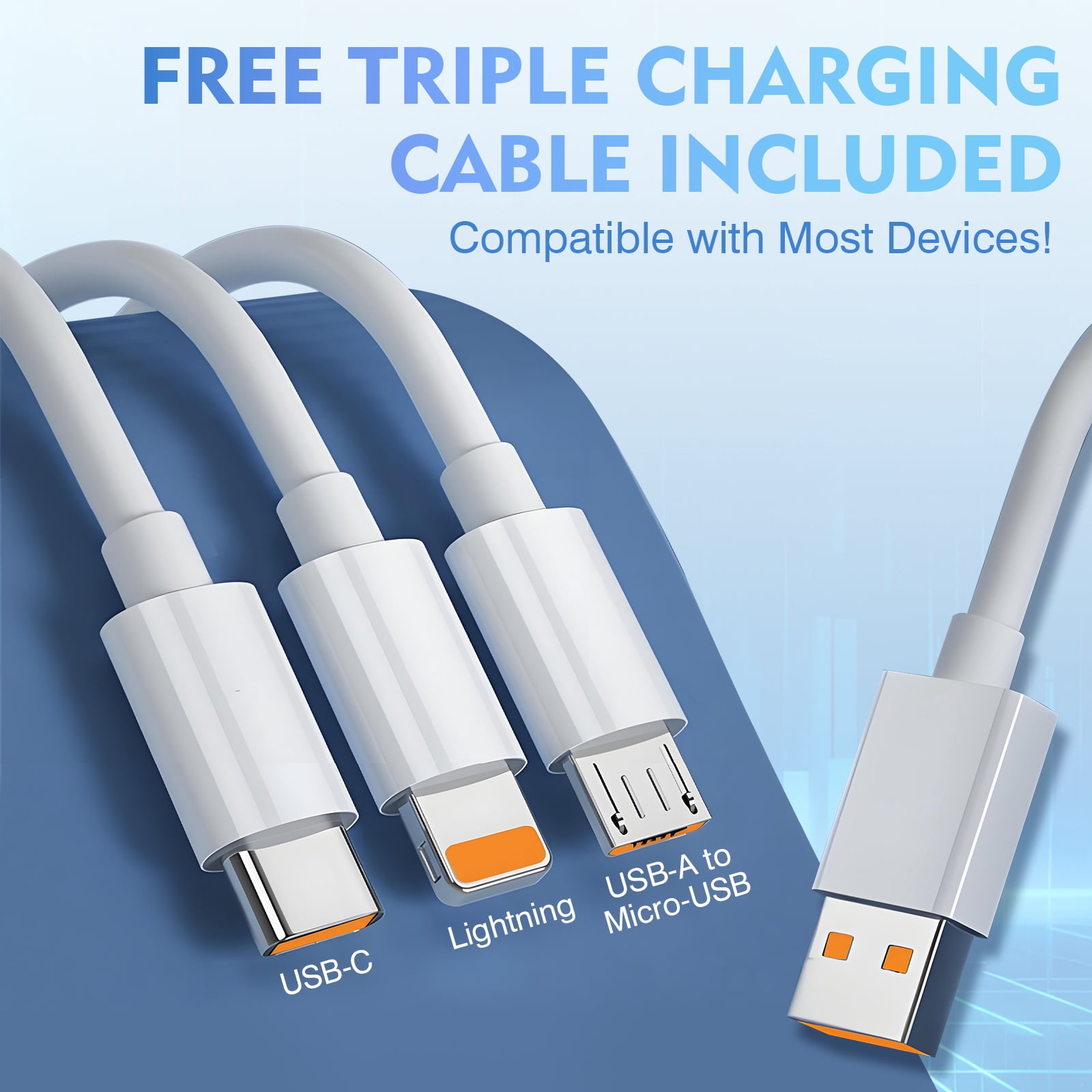 SPOKKI 2-Pack 65W USB C Fast Charger Block with 6 Ports & 3-in-1 Charging Cable, PD GaN Wall Charger Adapter for iPhone 15/14/Pro, Samsung Galaxy, iPad, MacBook, Laptop