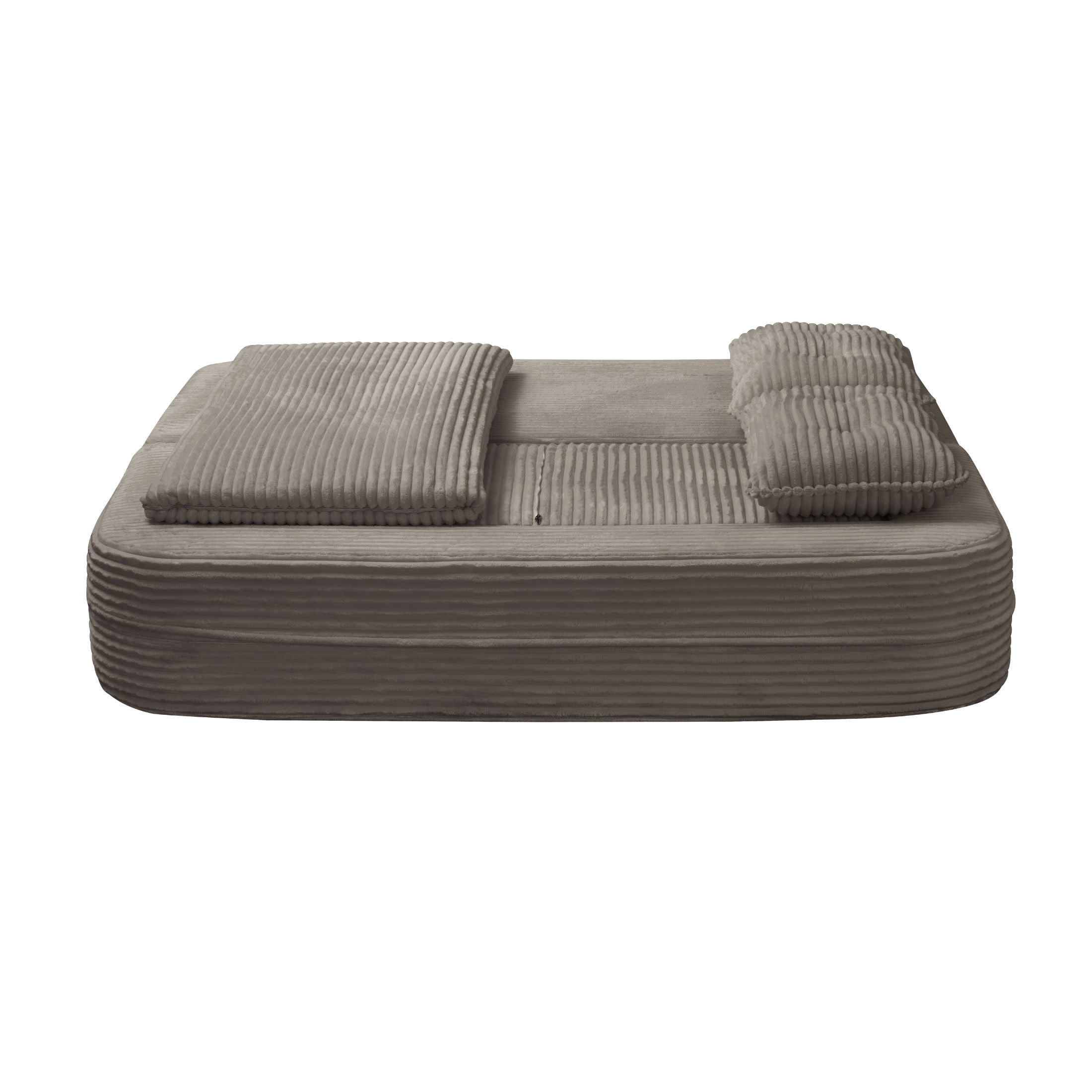 Noble House 80" Convertible Sectional Sofa Bed, Plush Corduroy King Size Sleeper with Chaise, Living Room, Coffee