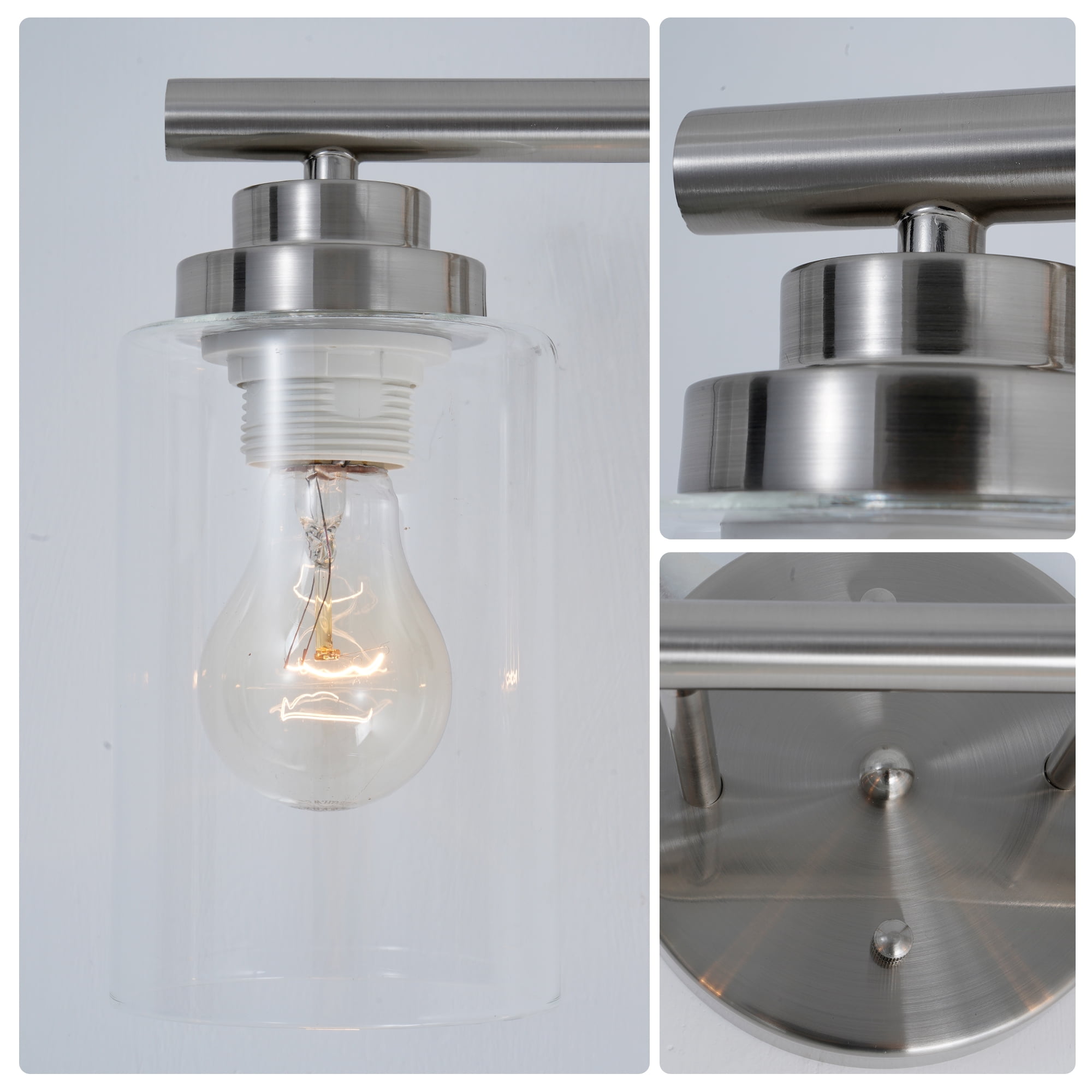 4-Light Bathroom Light Fixtures, Sand nickel color Modern Vanity Lights Over Mirror with Clear Glass Shade, Bathroom Wall Lamp for Mirror Kitchen Living Room Hallway Cabinet Porch Bedroom