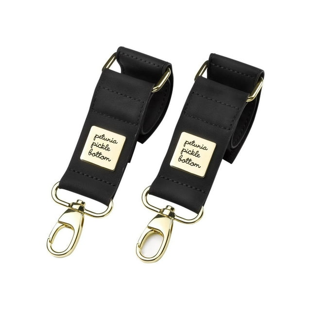 Petunia Pickle Bottom - Valet Stroller Clips in Black Matte Leatherette - Diaper Bag Stroller Attachment Clips - Baby, Infant, Toddler, Unisex - Water-Resistant