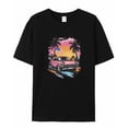 thumbnail image 5 of T Shirts for Women Short Sleeve Cotton Crewneck T-Shirt, Retro Car American Flag Sunset Tee Tops Casual Basic T-Shirts, XS-5XL Black XL, 5 of 7