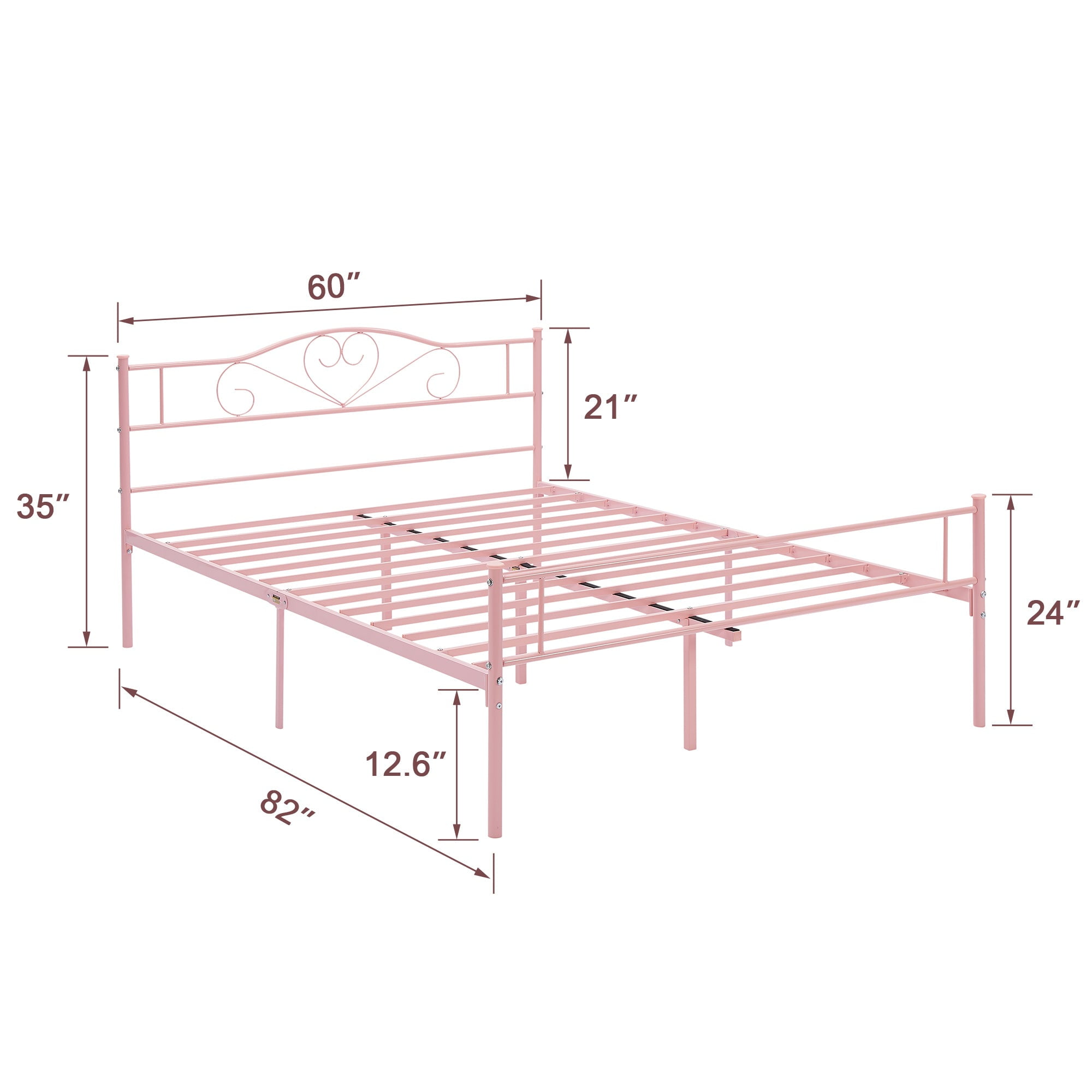 14 Inch Queen Size Metal Platform Bed Frame with Headboard and Footboard, Heavy Duty Mattress Foundation with Steel Slats Support, No Box Spring Needed, Pink