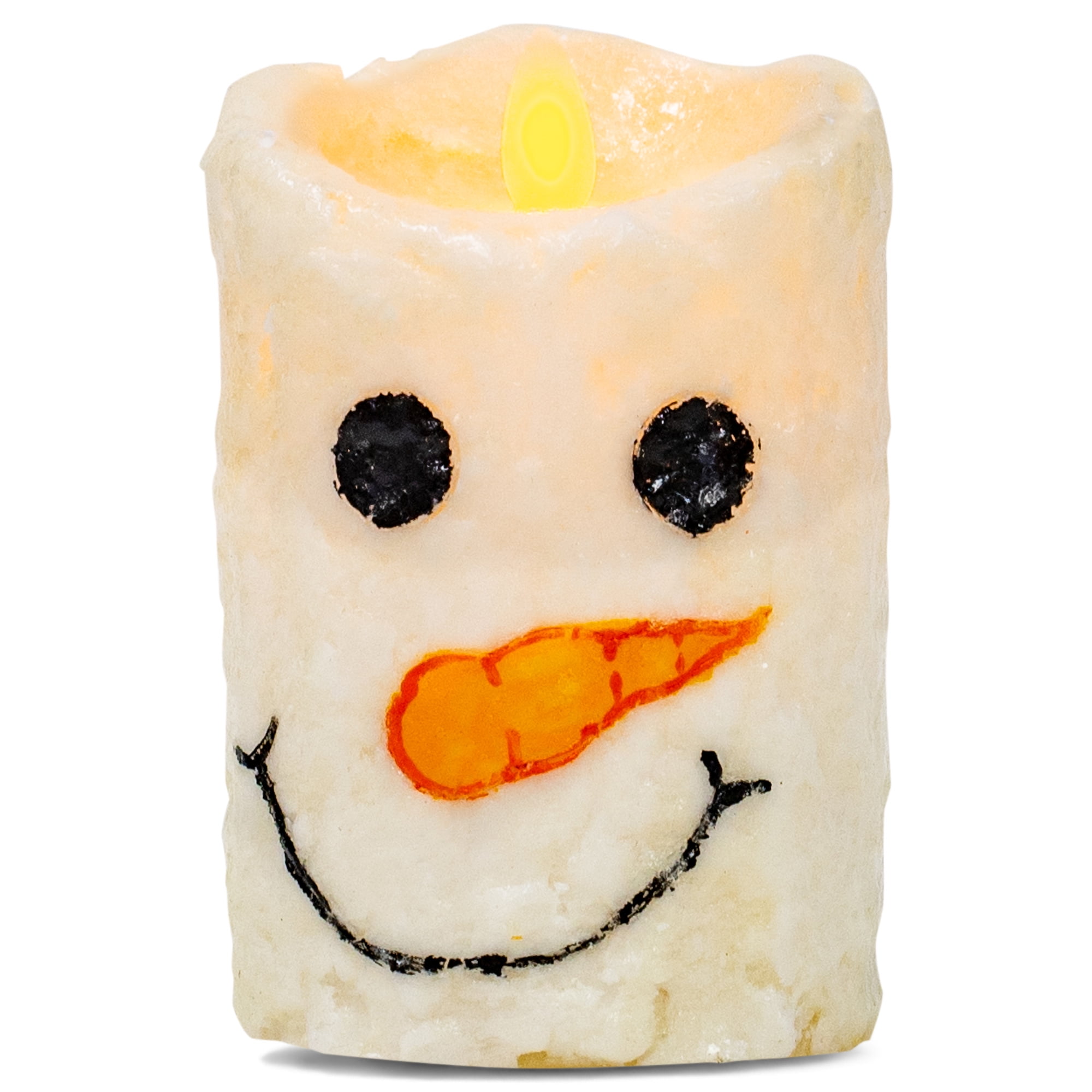 Smiling White Snowman 5 inch Acrylic Flameless Pillar Candle