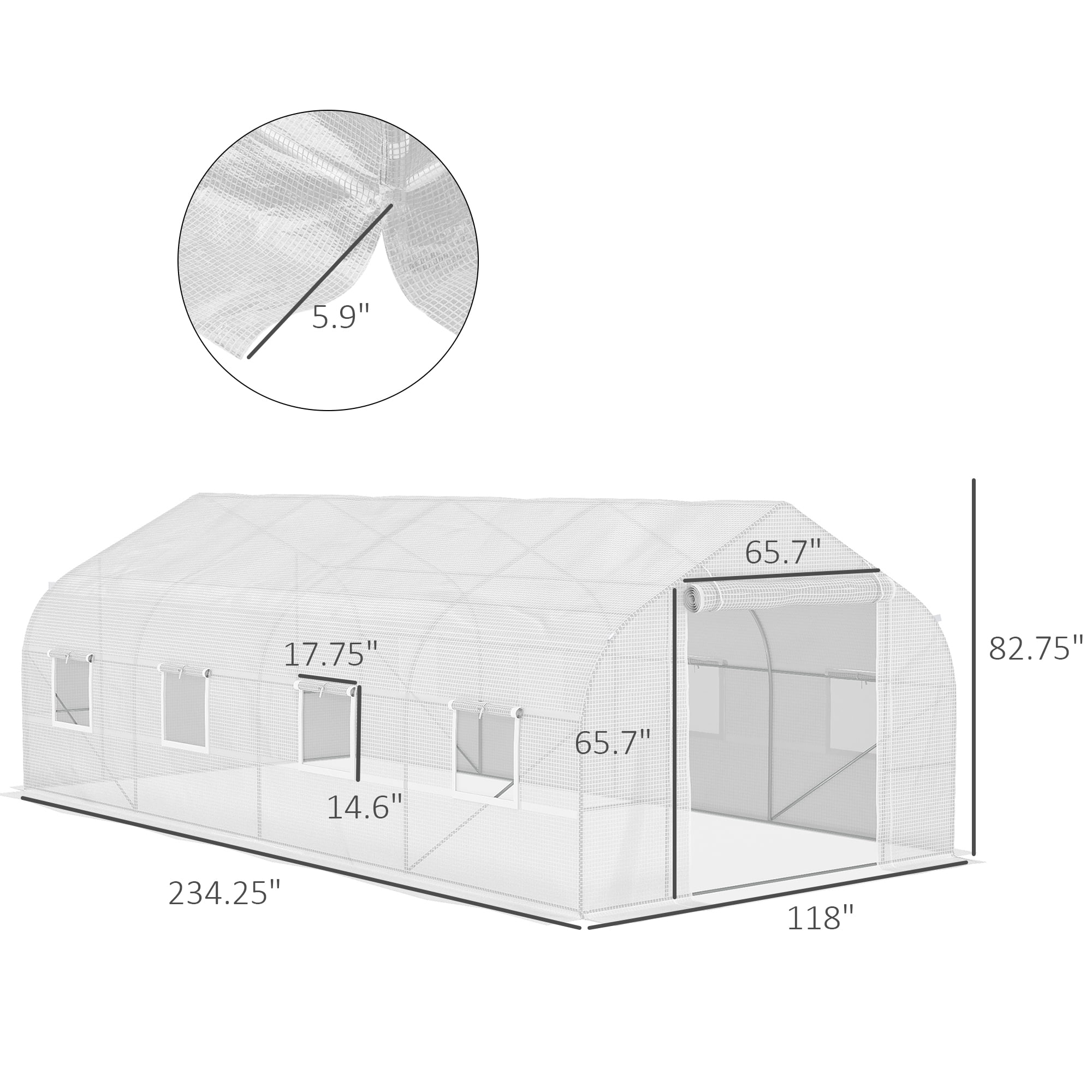 Outsunny 20' x 10' x 7' Walk-In Greenhouse, Hot House, Roll Up Door, White