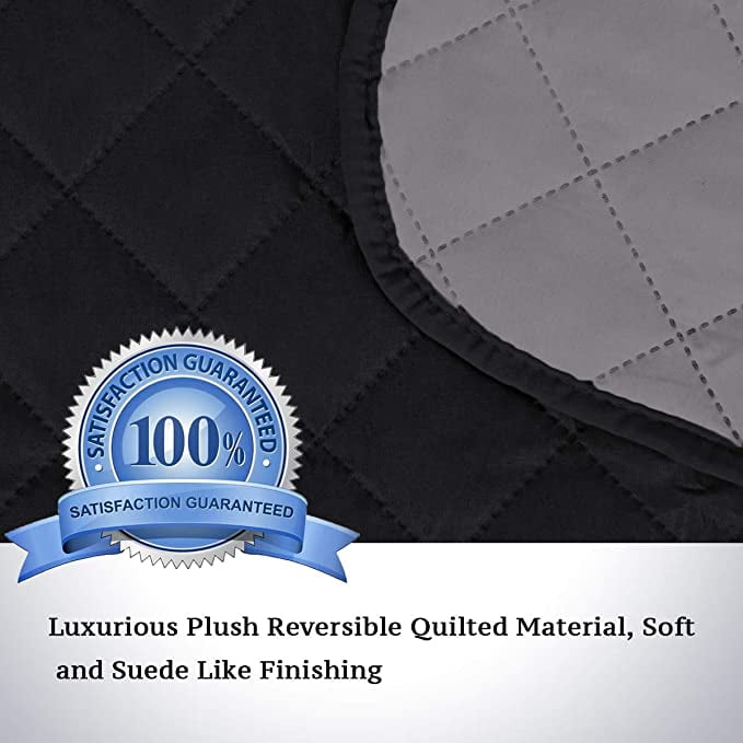 SHANNA Sofa Covers for Loveseat, Water Repellent Reversible Quilted Sofa Slipcovers, Non Slip Sofa Covers 2 Seater, Furniture Protector with Elastic Strap for Pets Kids Dog Cat, Black, 2-Seater