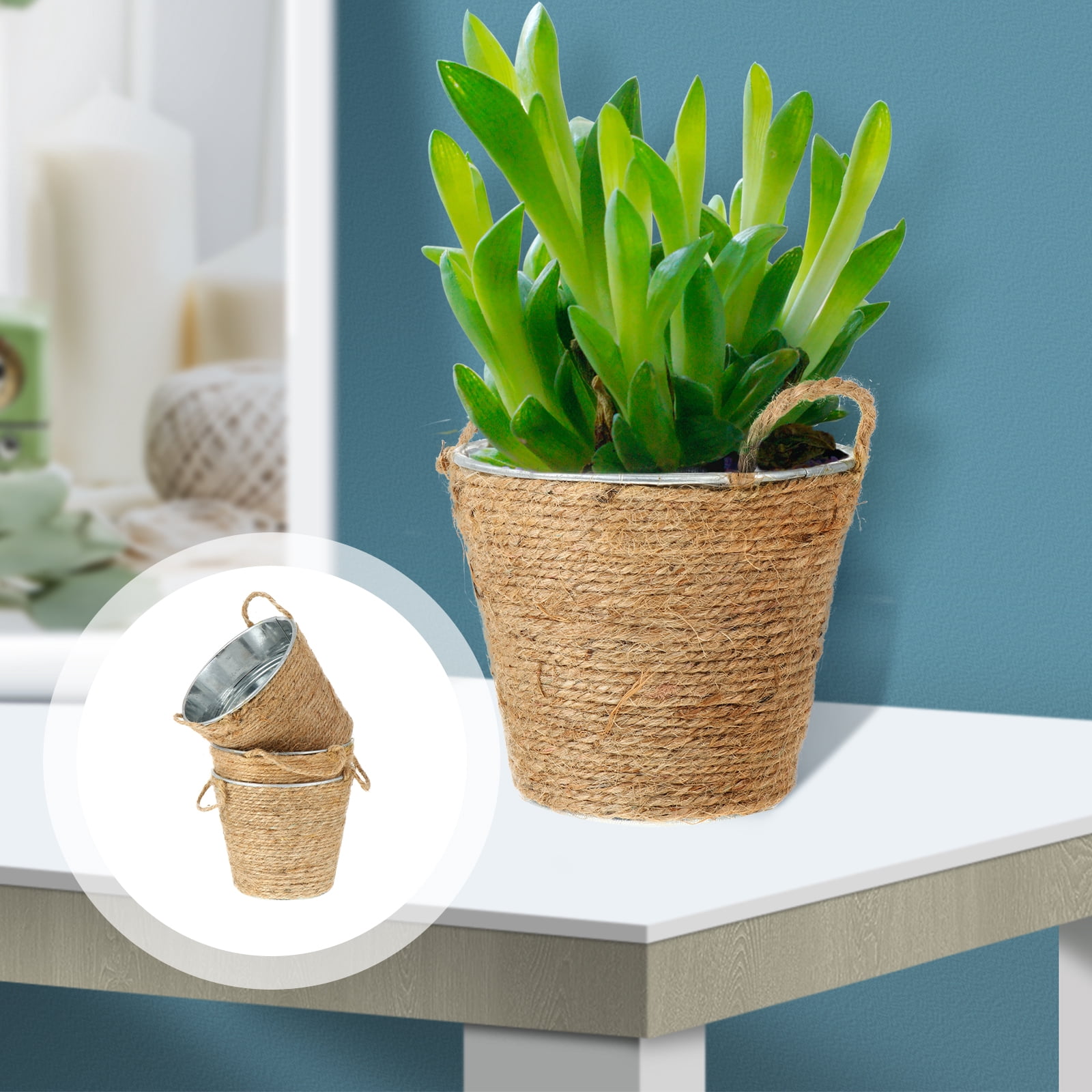 LIYUNMIAO 6 pcs Iron Buckets Flowerpot Planter Gardening Plant Pot with Hemp Rope Handle