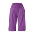 thumbnail image 5 of Bloomae Linen Shorts for Women Smoked High Waisted Elastic Waist Wide Leg Bermuda Shorts Loose Comfortable Casual Summer Short Pants with Pockets Purple L, 5 of 6