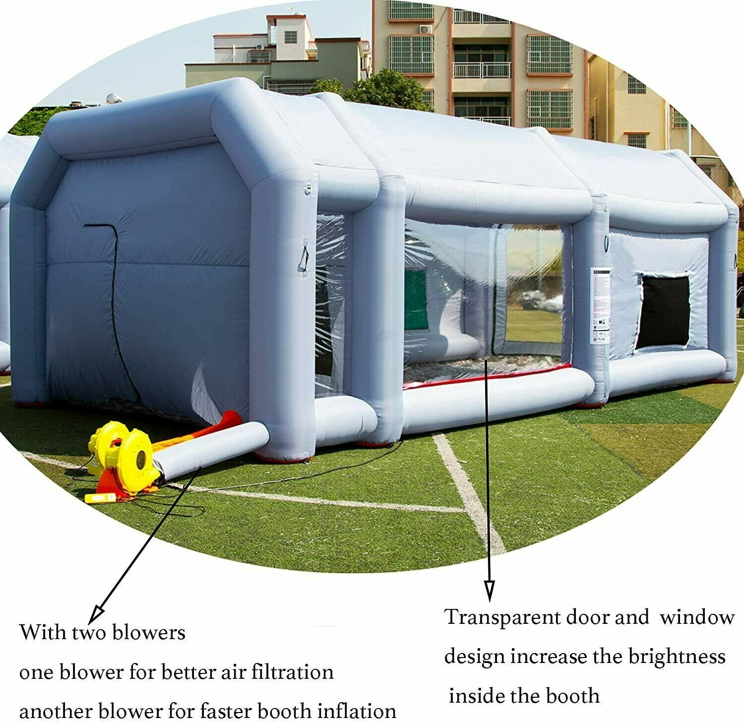 WGIA Paint Booth Inflatable Tent, 28x15x10FT (2 Blowers), Car Paint Portable Cabin