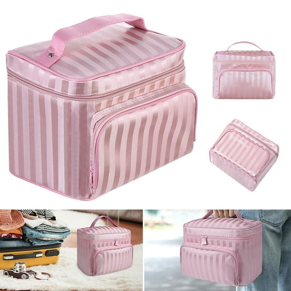 Makeup Case Large Capacity Travel Cosmetic Bag Storage Suitcase Organizer Box with Handle and Divider, Pink