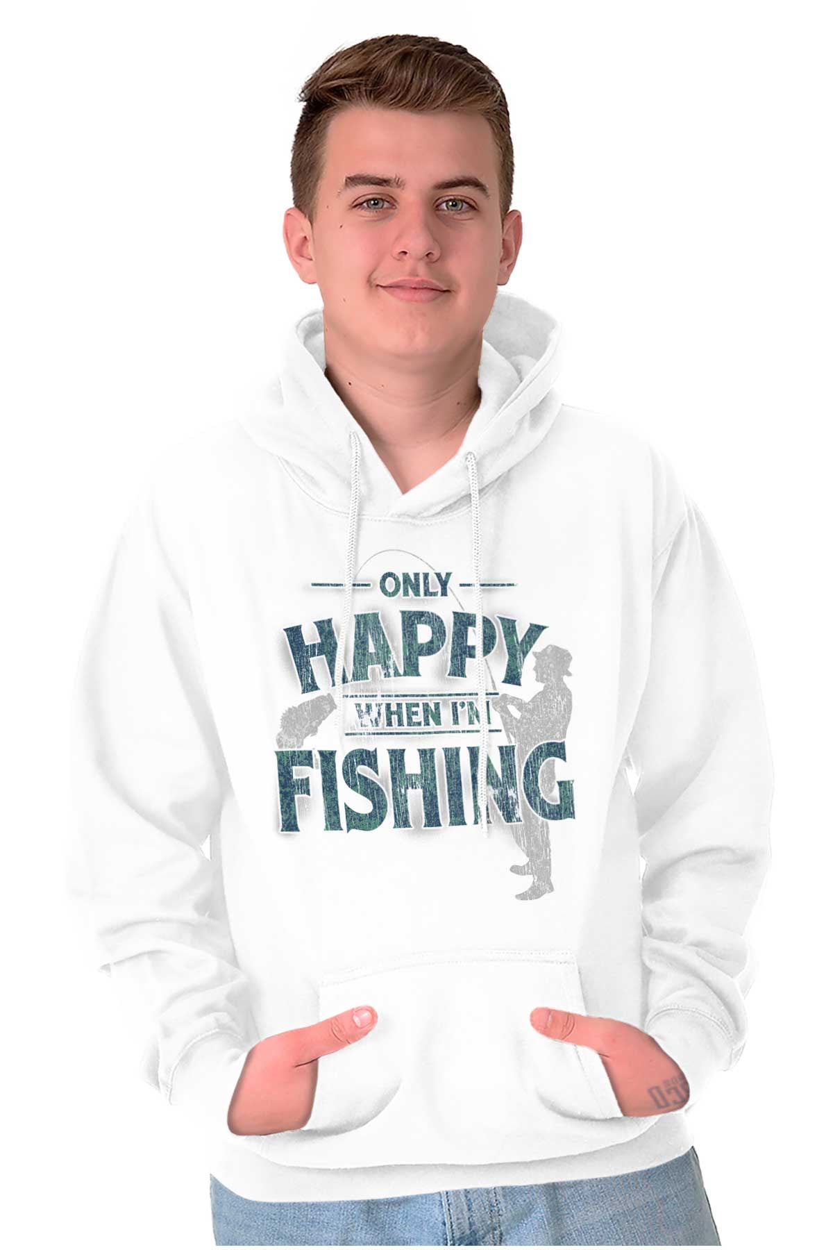 Fishing Funny Happy Angler Fishermens Men's Big & Tall Graphic Hoodie Brisco Brands 3X
