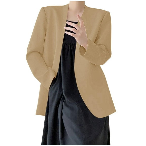 XFLWAM Blazers for Women Long Sleeve Shawl Collar Open Front Business Jacket Blazer Work Office Blazers Jackets Beige XL