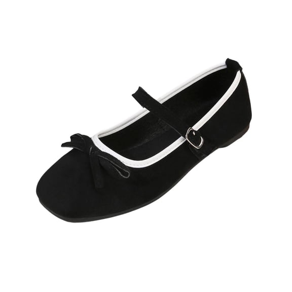 Hurxie Women's Ballet Flats,Square Toe Velvet Mary Jane Shoes Women,Comfortable Dress Shoes for Women Dressy Black