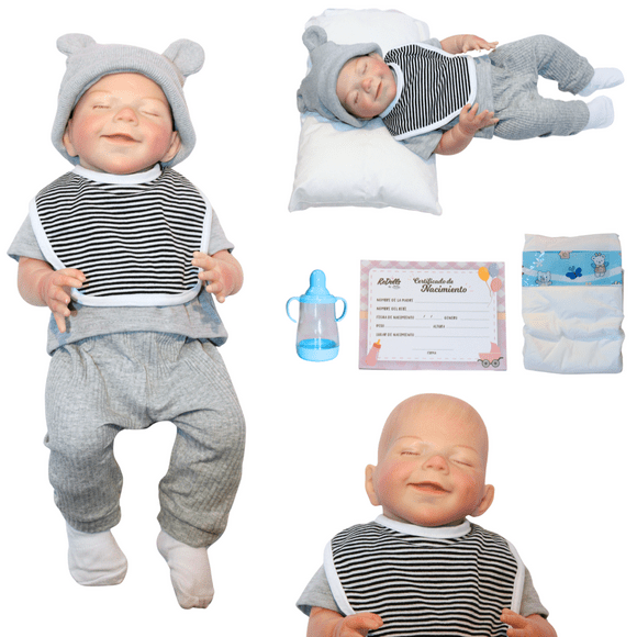 Muñeco Bebé Reborn Kahled - Muñeco de Silicona Suave de 48 cm con Sonrisa