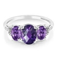 thumbnail image 2 of Gem Stone King 10K White Gold Oval Checkerboard Purple Amethyst and Diamond Accent 3-Stone Engagement Ring for Women | 1.75 Cttw | Three Stone Wedding Anniversary Gold Ring (Size 5.5), 2 of 4