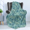 thumbnail image 4 of Seafoam Soft Flannel Fleece Throw Blanket, Hand Drawn Aquarelle with Floral Motifs Leaves Stalks Bell Flowers, Cozy Plush for Indoor and Outdoor Use, 70" x 90", Seafoam Night Blue Ivory, by Ambesonne, 4 of 5