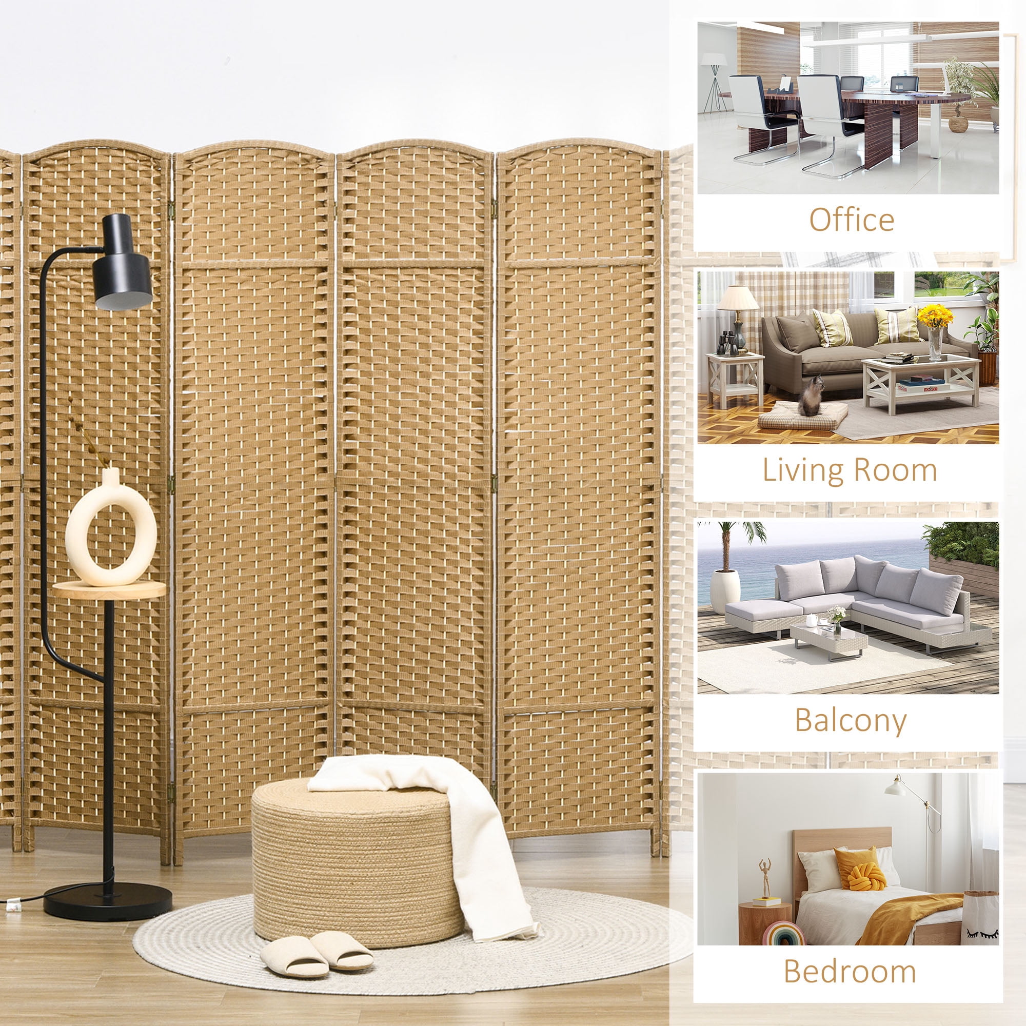 HOMCOM 8 Panel Room Divider Freestanding Folding Privacy Screen Nature Wood