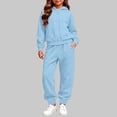 thumbnail image 5 of Hzzrkos Kids Casual Loose Solid Color Long Sleeve Hooded Zip Up Sweatshirt Jogger Pants Tracksuit Set Drawstring Active Outfit Lounge Set for Daily Wear Sky Blue, 5 of 7