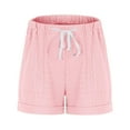 thumbnail image 4 of Delayuji Women's Short Cotton Linen Hollow Solid Color Tie Up Casual Elastic Short with Pockets Summer, 4 of 6
