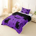 thumbnail image 2 of Manfei Spooky Animal Black Cat Twin Comforter Sets 2pcs, Halloween Flying Bat Bedding Set, Purple Black Yellow,Black Reversible,1 Comforter and 1 Pillowcase, 2 of 6